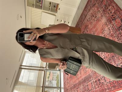 Gizli Düğmeli , Premium , Haki Keten Takım