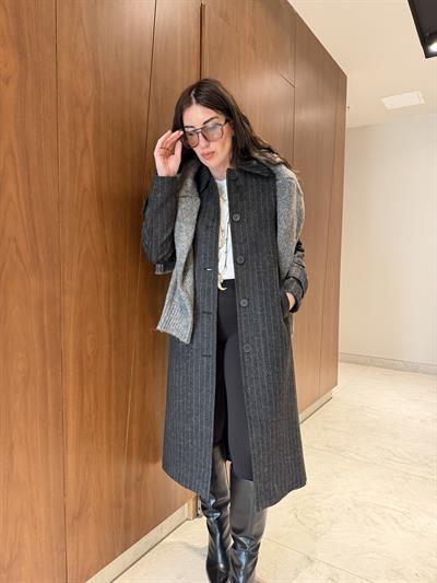 Orijinal Marka , Çizgili , Füme Kaşe Kaban