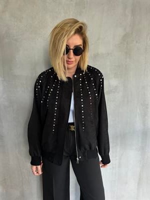 Orijinal Model Premium Siyah Zımbalı Bomber Mont