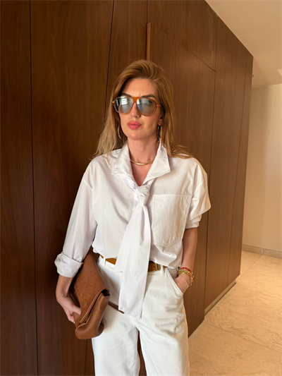 Orijinal Model , Beyaz , %100 Koton , Fularlı Poplin Gömlek
