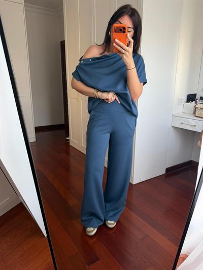 Orijinal Marka , Omzu Gold Detaylı , İndigo , Tok Modal Takım