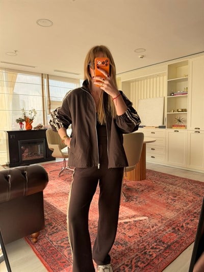 Yanları Dantel Şeritli , Acıkahve , Üçlü Takım