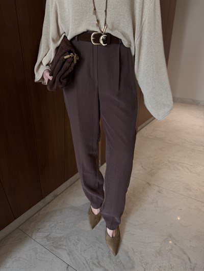 Orijinal Model , Süet Kemerli , Acıkahve , Tok Tencel Pantolon