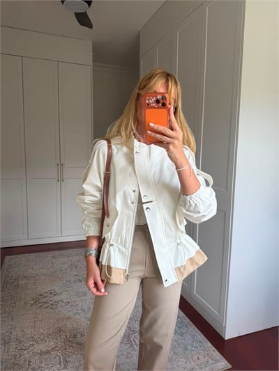 Orijinal Model , Belden Bağlamalı , Premium Beyaz & Bej , Gabardin Ceket