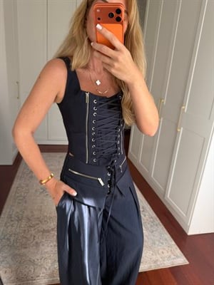 Kurdela Detaylı , Lacivert , Pantolon & Korsajlı Bluz Takım