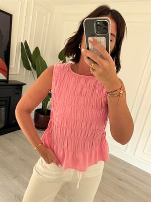 Büzgülü , Tasarım , Pembe Kolsuz Bluz