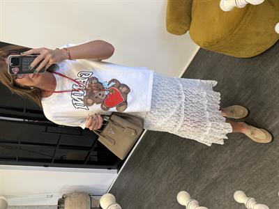 İçi Astarlı , Likralı , Ekru Dantel Etek