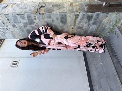 Orijinal Model , Beli Lastikli , Pantolon & Gömlek , Desenli , Pembe Saten Takım