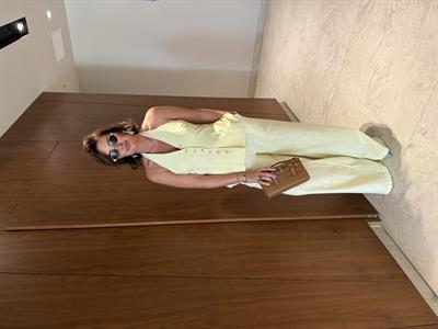 Boyundan Bağlamalı , Premium , Sarı , Pamuk Keten Takım