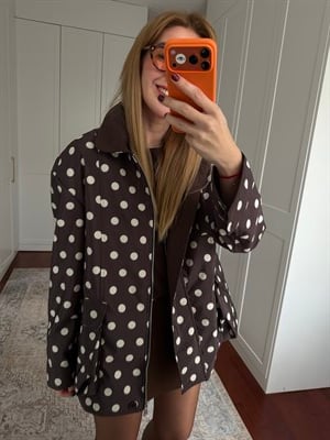 Puantiyeli Acıkahve Premium Baharlık Mont