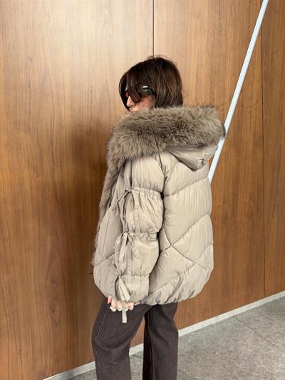 Yakası Çıkarılabilir Kürklü , Düğüm Kol Detaylı , Vizon Mont