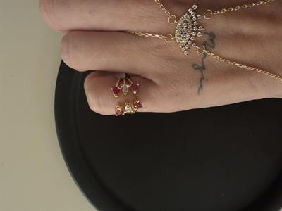 Bordo & Beyaz Zirkon Taşlı , Üç Sıra Yüzük