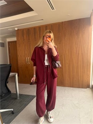 İthal Premium Modal, Paçası Lastikli Bordo Takım