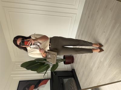 Süet Kemerli , Haki, Likralı Havuç Pantolon