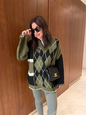 Orijinal Marka , Siyah & Haki , Baklava Desenli Triko