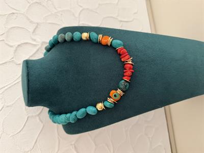 Mavi & Kırmızılı Doğal Taş Kolye