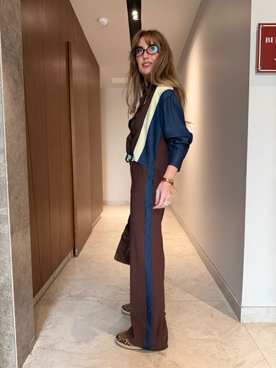 Orijinal Model , Acıkahve & Lacivert , Jean Detaylı , Tencel Premium Takım