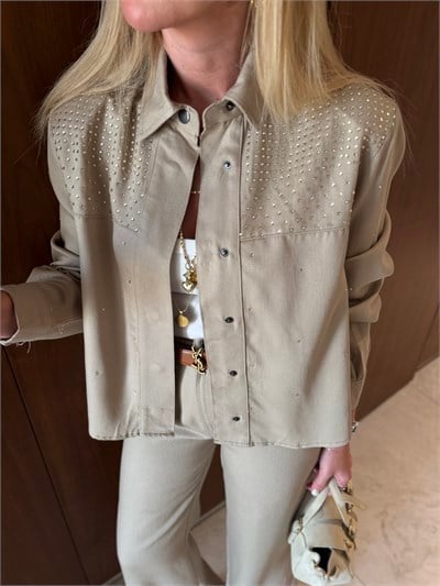 Orijinal Model , Bej , Serpme Taşlı , Yumuşacık Gabardin Jean Takım