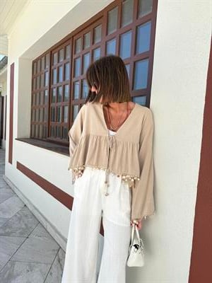 Sedef Pul İşlemeli , Tencel Keten Bluz