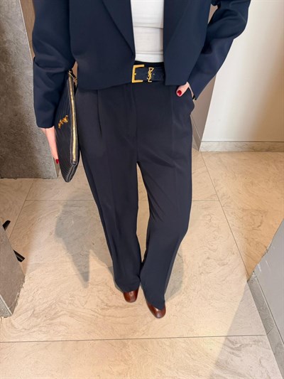 Lacivert , Tencel Krep , Palazzo Pantolon