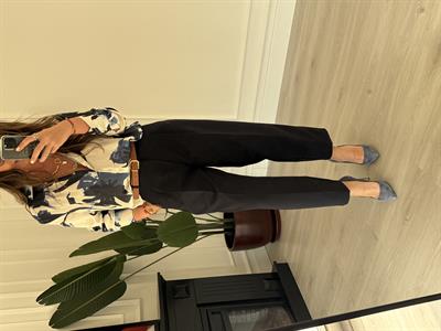 Taba Kemerli , Lacivert , Likralı , Krep Kumaş Pantolon