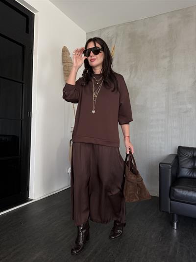 Orijinal Model , Modal Sweat & Saten , Acı Kahve Elbise 