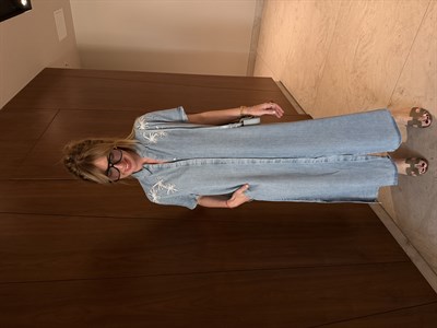 Çiçek Nakışlı , Tencel Jean , Gömlek Elbise