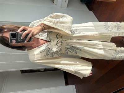 Güneş Desen İşlemeli , Taş Rengi Kimono