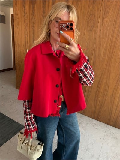 Orijinal Model Yarım Kol Kırmızı Trençkot