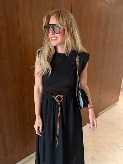 Orijinal Model , Vatkalı & Deri Kemerli , Siyah Mix Elbise