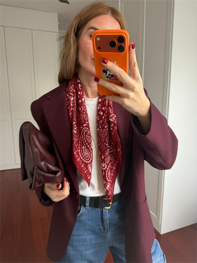 70x70 Bordo Desenli Şal