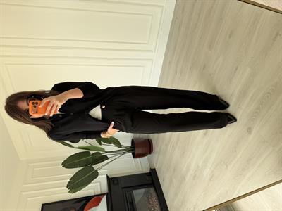 Arka Beli Lastikli , Gold Düğmeli , Siyah , Krep Palazzo