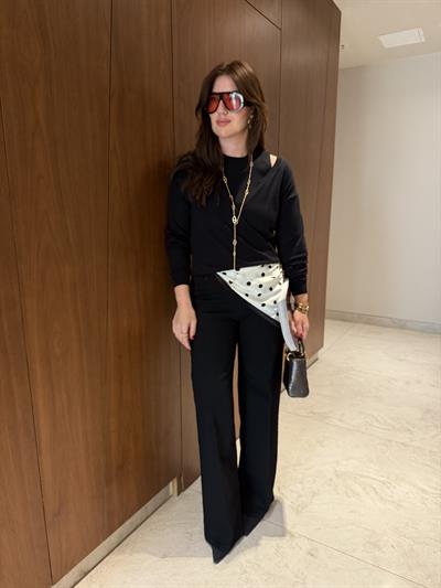 Puantiye Fularlı , Likralı , Siyah Palazzo Jean