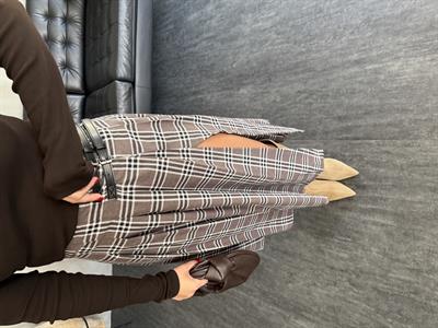 Çift Kemer Detaylı , Yırtmaçlı , Kahverengi Ekoseli Etek