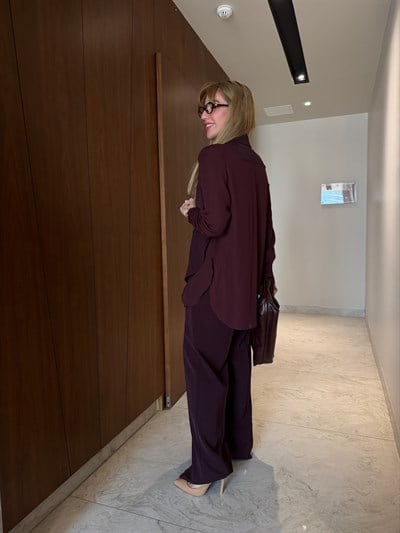 Orijinal Model , Mürdüm , Şifon & Krep Mix , Tasarım Ceket Pantolon Takım