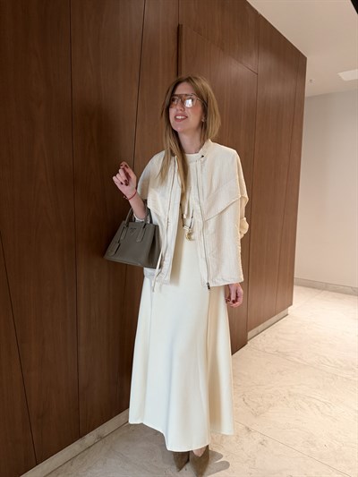 Premium Modal Elbise & Bomber Ceket , Bej Takım