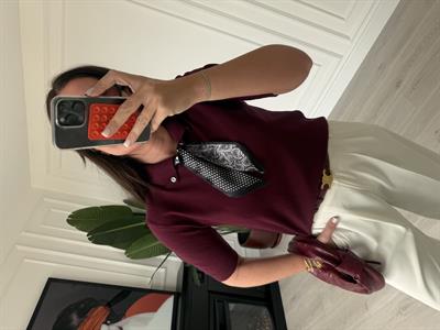 Özel İplik , Polo Yaka , Fularlı , Mürdüm Triko