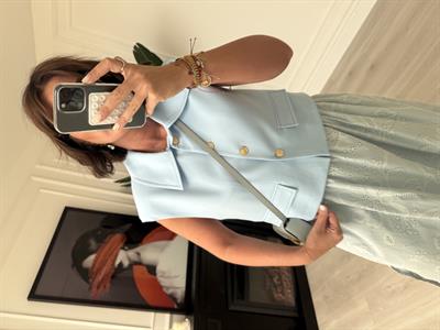 Premium, Kontras Dikişli, Bebe Mavisi Yelek