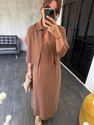 Ayarlanabilir Askılı , Kahverengi , Modal , Gömlek & Elbise Takım