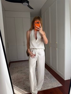 Orijinal Model , V Yaka , Premium , Ekru Tencel Jean Takım