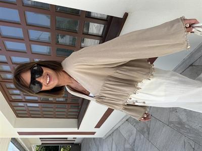 Sedef Pul İşlemeli , Tencel Keten Bluz