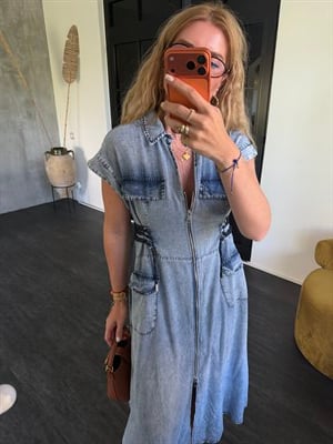 Yandan Bağlamalı, Premium Tencel Jean Elbise