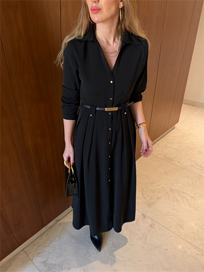 Orijinal Model , Double Krep Kumaş , Kemerli Siyah Elbise