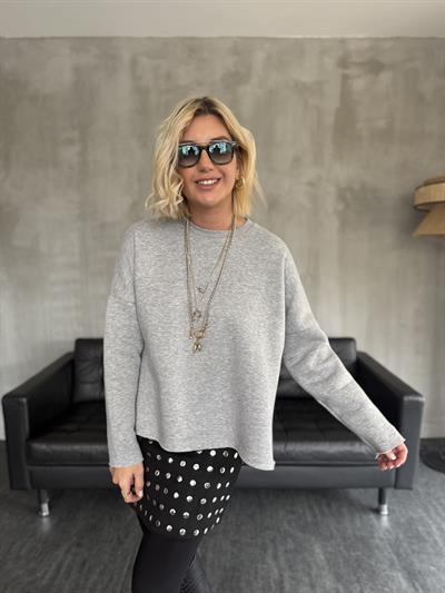 Yanı Yırtmaçlı , İçi Şardonlu , Gri Sweatshirt