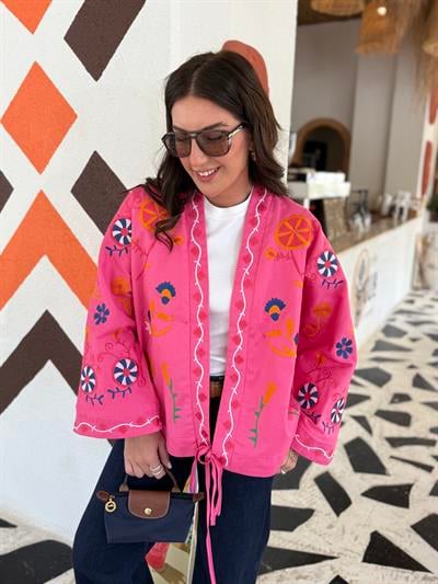 Orijinal Model , Renkli Çiçek İşlemeli , Pembe Ceket