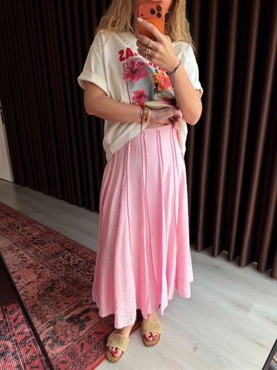 Parçalı Dikişili , İçi Astarlı , Pembe Etek