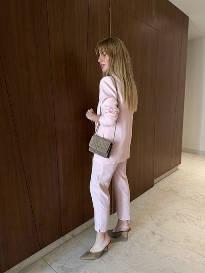 Orijinal Marka , Pembe , Blazer Ceket & Likralı Pantolon Takım