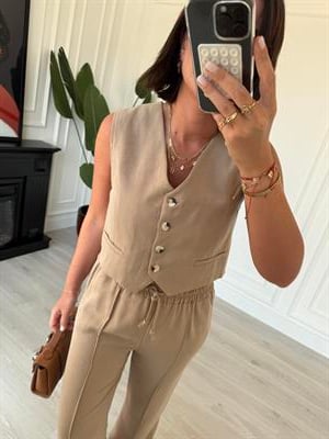 Orijinal Marka , Pamuk Keten , Vizon Yelekli Takım