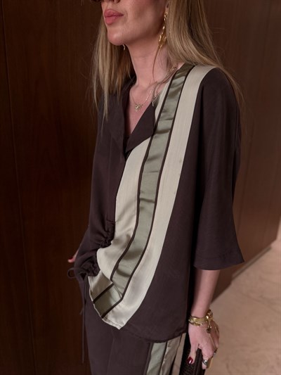 Orijinal Model , Ayarlanabilir Büzgülü , Colorblock Acıkahve Takım