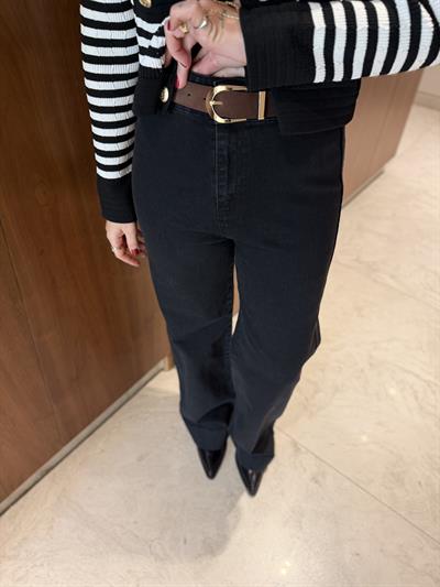 Süet Kemerli , Likralı Koyu Antrasit Jean